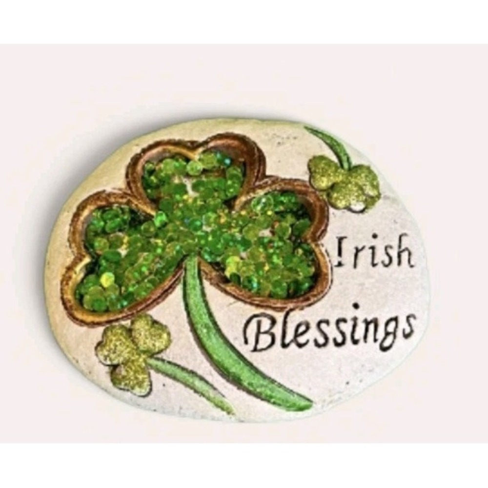 Irish Blessings Luck of the Irish Sequined Shamrock Paperweight Stone Garden